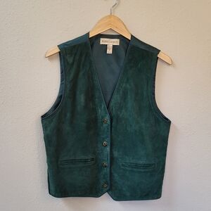 VTG 80s 90s Marsh Landing Green Leather Suede Button Up Vest Size Medium Pockets